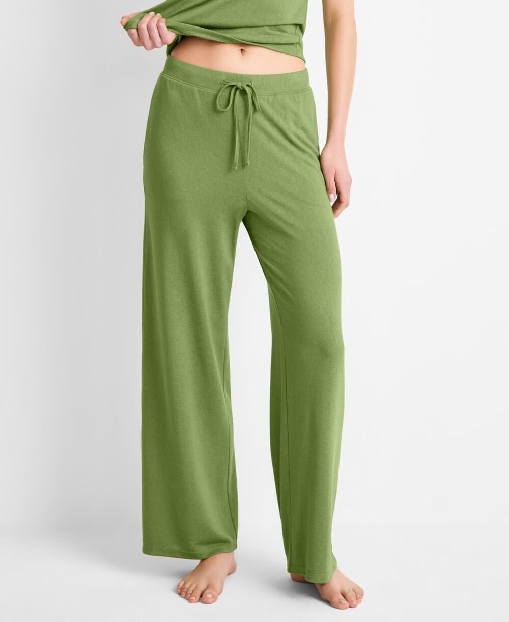 State of Day Intimates Pants Womens Large L Green Scallion Wide Leg Lounge NWT